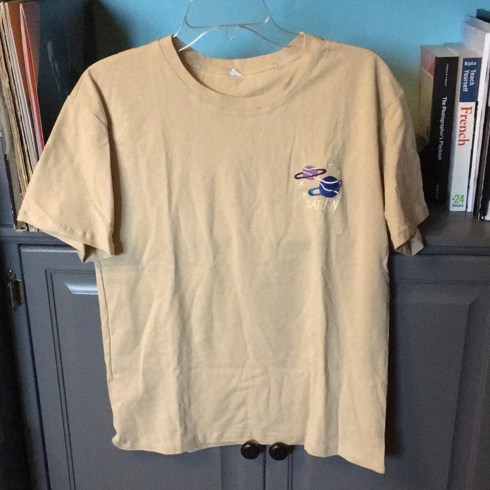 Embroidered Saturn tee graphic tee beige t-shirt